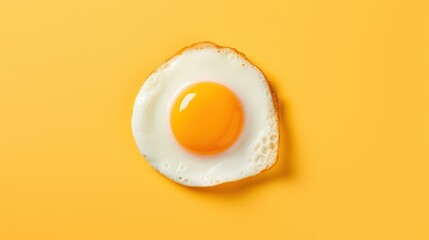 Fried egg isolated on yellow background. Top view - obrazy, fototapety, plakaty