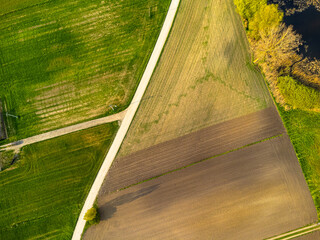 Plowed field and road, top view