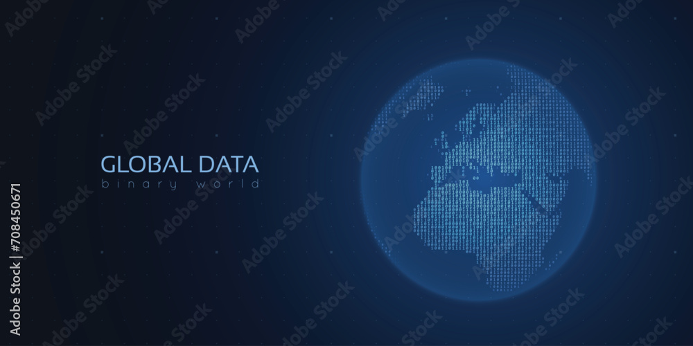 Poster binary planet earth. big data global analytics. worldwide data connection.