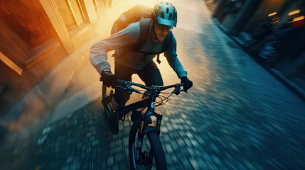 Foto auf Alu-Dibond cyclist on an electric bike in a city © paisorn