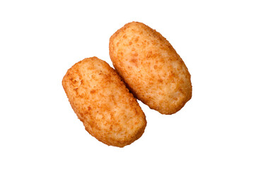 Delicious baked potato cutlet stuffed with chicken and vegetables, spices and salt