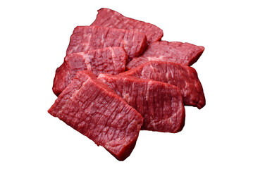Fresh juicy raw beef slices with salt and spices