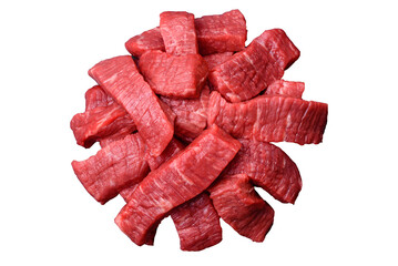 Fresh juicy raw beef slices with salt and spices
