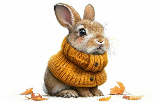 cartoon rabbit wearing winter clothes