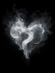 Heart made of white smoke on black background, symbolizing love for Valentine's Day, space for text