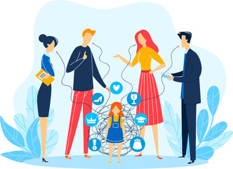 Group of diverse people connected by social media networks. Internet communication and online interaction concept. Social media connection vector illustration.
