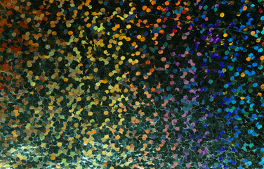 macro photo of dark rainbow holographic dot foil material, colorful hologram surface, glitter pixel pattern background.