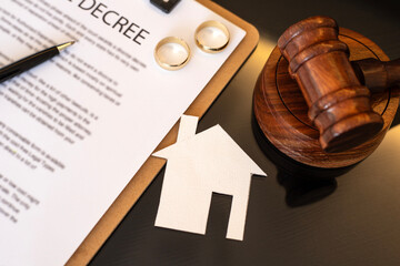judge's gavel and divorce decree 