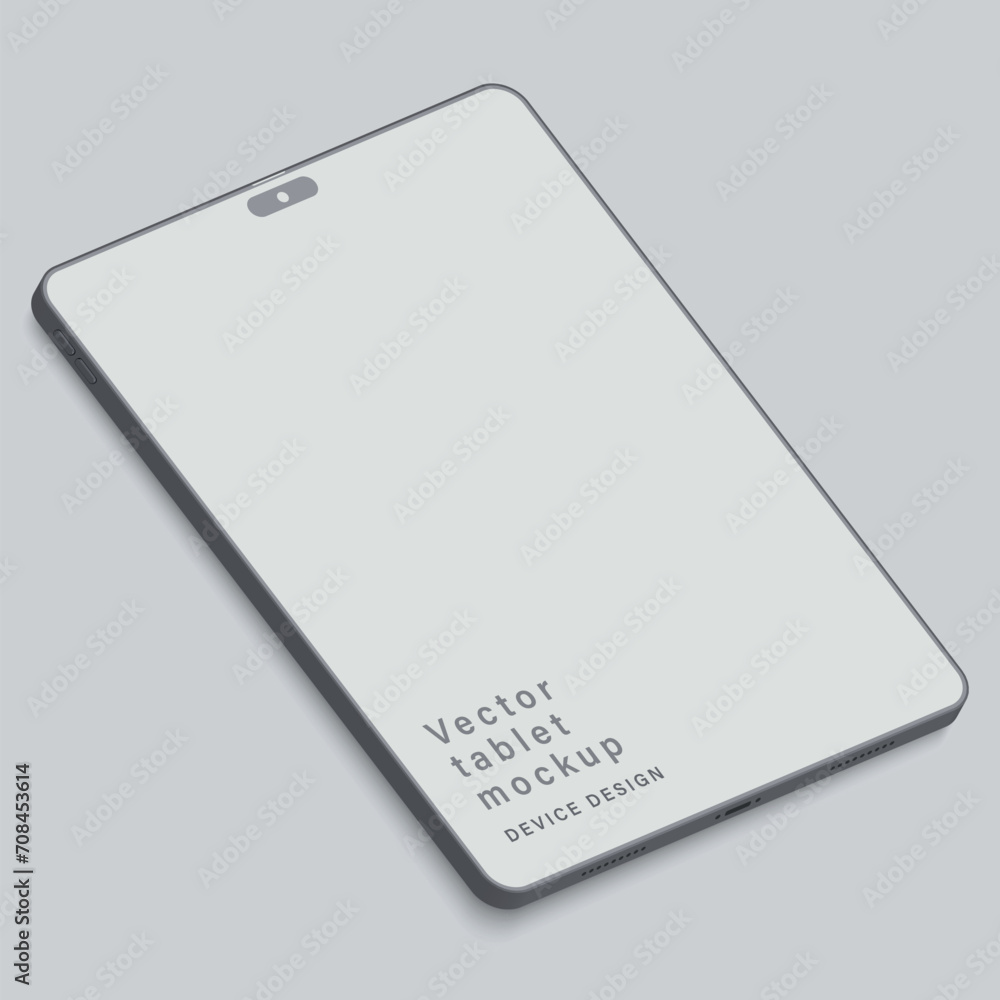 Poster tablet clay mockup with blank screen isolated on grey background. device with shadow in a minimalist