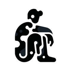 Stylized silhouette of a seated person resting head on hand.