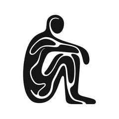 Abstract black figure of a person sitting down.