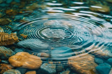 A close-up of a pebble creating ripples on the surface of water, symbolizing the impact of individual actions on equality. The image employs a tranquil color palette. Ripples in the water on a backgro