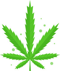 Green cannabis leaf with bubbles on white background. Marijuana plant icon for health and wellness. Vector illustration