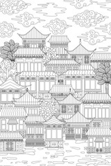colouring book page for adults and children with cloudy ancient - 708455604