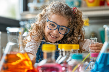 Curious Child Enjoying Science Experiment. Generative AI