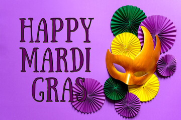 Mardi gras.Holidays mardi gras banner masquarade, mask  fan over purple background. view ...