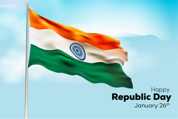 Vector tricolor flag design for Indian Republic day 26 January freedom celebration background