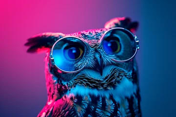 Fotobehang an owl wearing glasses © ayam