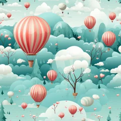 Foto auf Acrylglas Heißluftballon Illustration seamless pattern wallpaper for a children's room. 