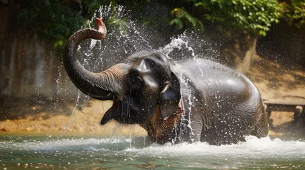 Zelfklevend Fotobehang male Asian elephant is enjoying bathing. © buraratn