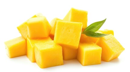 Mango cube slices isolated on white background