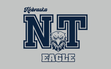 Nebraska eagle logo vector. Hand lettering design for t-shirt hoodie baseball cap jacket
