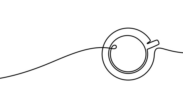 Continuous one line drawing cup of hot coffee graphic design. Single line art illustration hot drink on transparent background