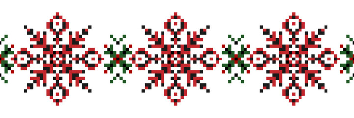 Cross stitch. Ukrainian ethnic. Geometric horizontal seamless pattern.