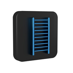 Blue Wooden staircase icon isolated on transparent background. Black square button.