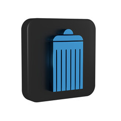 Blue Trash can icon isolated on transparent background. Garbage bin sign. Recycle basket icon. Office trash icon. Black square button.