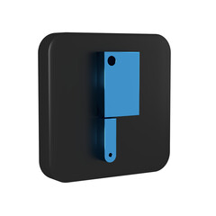 Blue Meat chopper icon isolated on transparent background. Kitchen knife for meat. Butcher knife. Black square button.