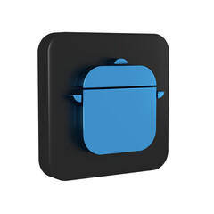 Blue Cooking pot icon isolated on transparent background. Boil or stew food symbol. Black square button.