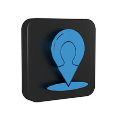 Blue Map marker with a silhouette of a person icon isolated on transparent background. GPS location symbol. Black square button.