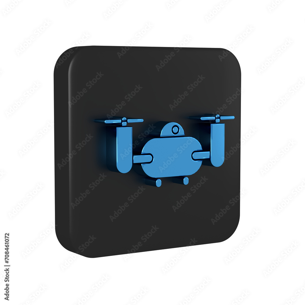 Poster blue drone flying with action video camera icon isolated on transparent background. quadrocopter wit
