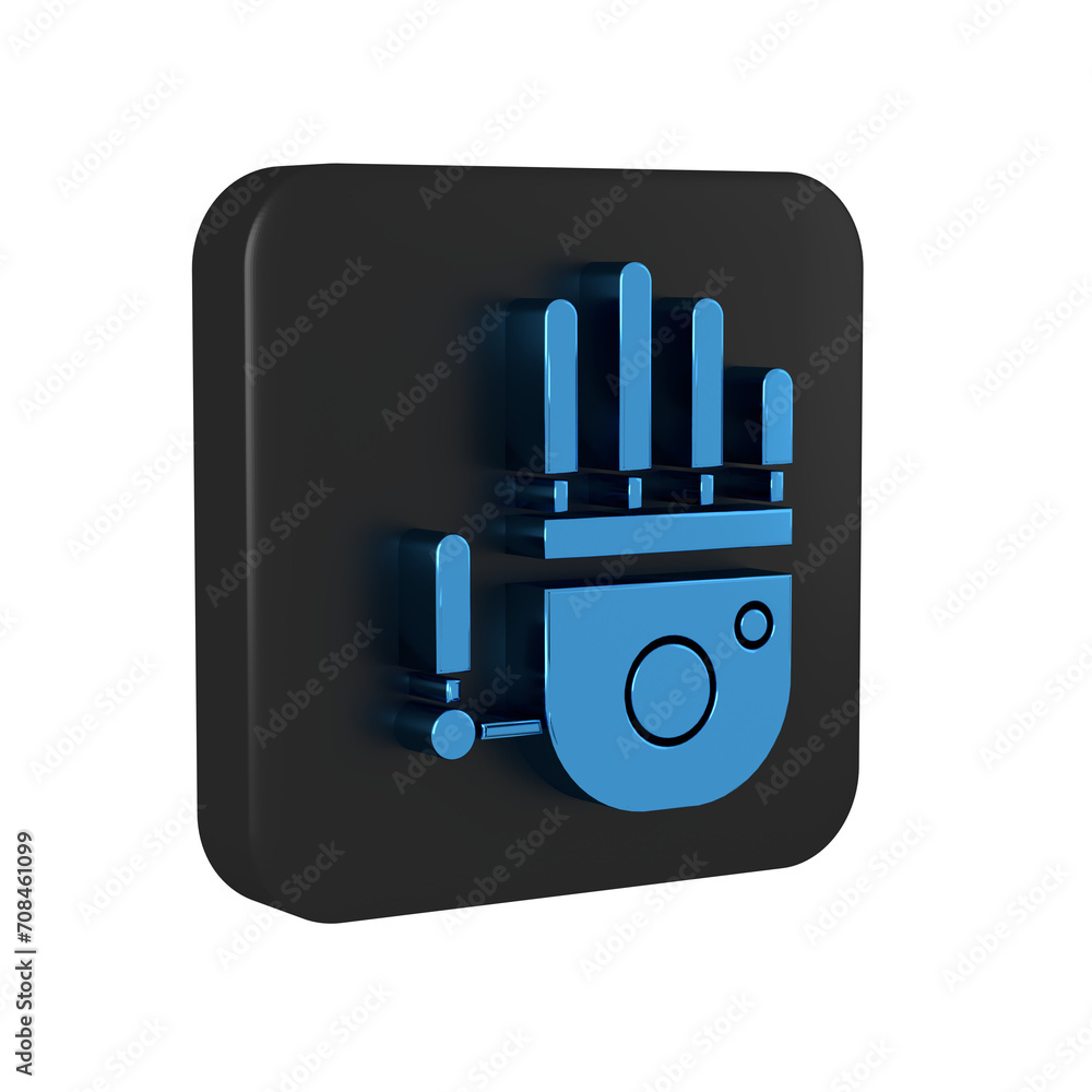 Poster blue mechanical robot hand icon isolated on transparent background. robotic arm symbol. technologica
