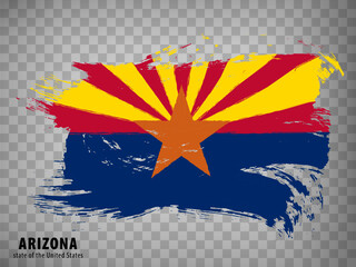 Flag of Arizona from brush strokes. United States of America.  Waving Flag Arizona with title on transparent background for your web site design, app, UI. Stock vector. Vector illustration. EPS10.