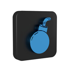 Obraz premium Blue Bomb ready to explode icon isolated on transparent background. Happy Halloween party. Black square button.