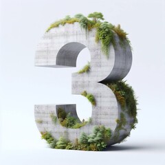 Digit 3 shape 3D Lettering That Blends Concrete With Nature. AI generated illustration