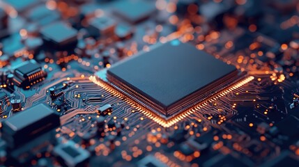 Microchip on an integrated circuit - obrazy, fototapety, plakaty