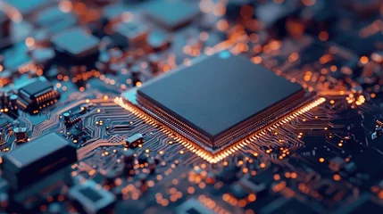 Fotobehang Microchip on an integrated circuit © cherezoff