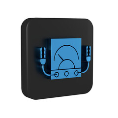 Blue Ampere meter, multimeter, voltmeter icon isolated on transparent background. Instruments for measurement of electric current. Black square button.