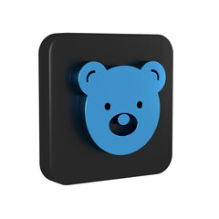Blue Teddy bear plush toy icon isolated on transparent background. Black square button.