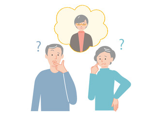 人の名前を思い出せない老夫婦のイラストセット