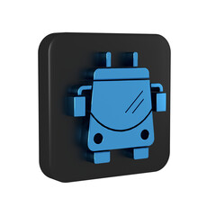 Blue Trolleybus icon isolated on transparent background. Public transportation symbol. Black square button.