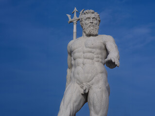  16/02/2023 Hel city with Neptun sculpture in front of museum and church. Hel, Poland. © fotomaster