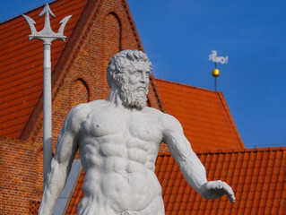  16/02/2023 Hel city with Neptun sculpture in front of museum and church. Hel, Poland. © fotomaster