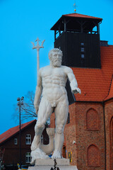  15/02/2023 Hel city with Neptun sculpture in front of museum and church. Hel, Poland. © fotomaster