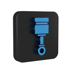 Blue Engine piston icon isolated on transparent background. Car engine piston sign. Black square button.