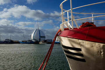  18.02.2023 ship at the pier standing at the pier the city of Hel Poland