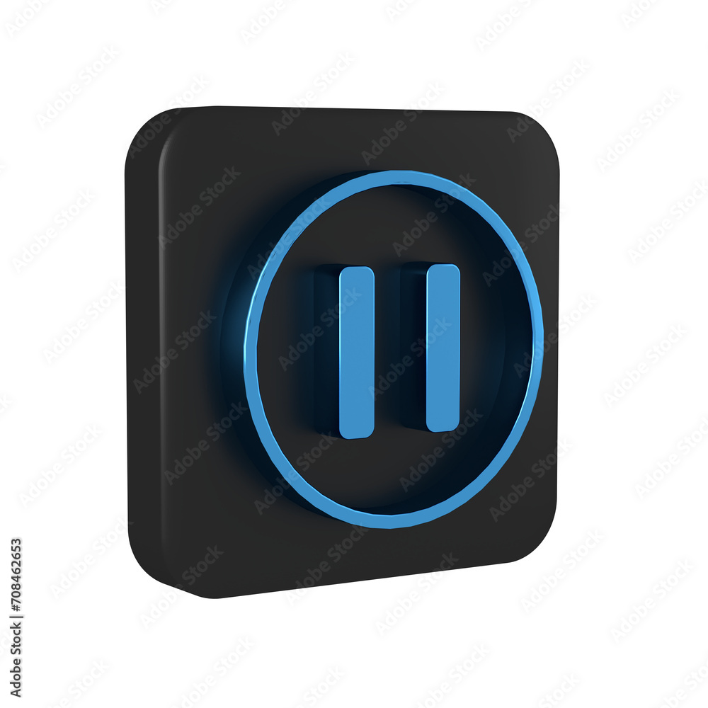 Poster blue pause button icon isolated on transparent background. black square button.